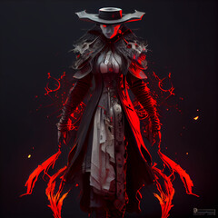 Witch hunter with red and black magic cloth, generative ai