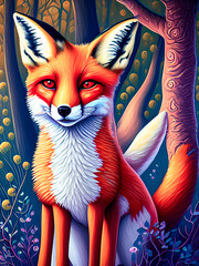 Majestic fox animal standing proudly against a colorful backdrop. Generative AI