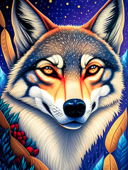 Majestic wolf animal standing proudly against a colorful backdrop. Generative AI