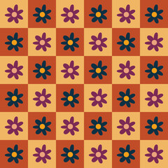 Hippie retro vintage flowers seamless pattern in 70s-80s style.Design for t-shirts,posters,cards,print.