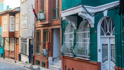 Balat district in Istanbul Turkey. Colorful houses in Balat. historic streets in Istanbul