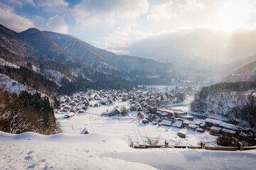 Historic Village of Shirakawa-go in winter ,Gifu Japan