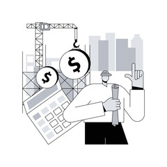 Construction costs abstract concept vector illustration. Project management, bank loan, real estate business, design project, building investment, contractor service, renovation abstract metaphor.
