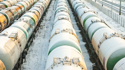 RIGA, LATVIA-December 25, 2022: a large number of railway tank cars at the railway station