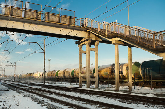 RIGA, LATVIA-December 25, 2022: a large number of railway tank cars at the railway station