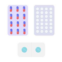 Blisters with tablets and capsules.  flat icon isolated on white background. Vector illustration