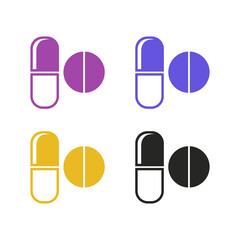 Capsules and tablets.  flat icon isolated on white background. Vector illustration