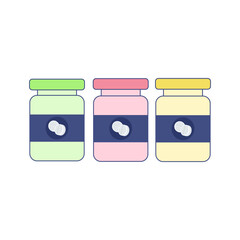 Colored pill bottles.  flat icon isolated on white background. Vector illustration.
