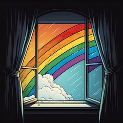 Window with rainbow flag created with AI