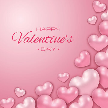 Happy Valentine's day poster or sale banner. Vector illustration of hearts on pink background. Place for text