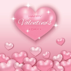 Happy Valentine's day poster or sale banner. Vector illustration of hearts on pink background. Place for text