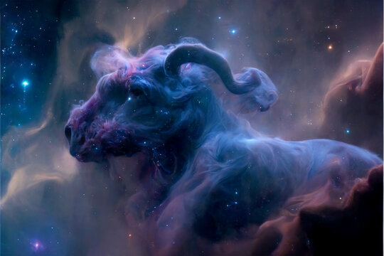 Aries zodiac sign in the form of a constellation and galactic dust
