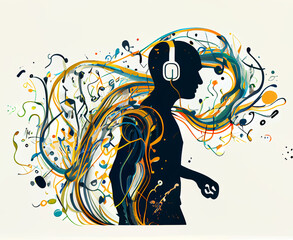 Colorful Vector Design of Man Listening to Music in Headphones. Generative ai