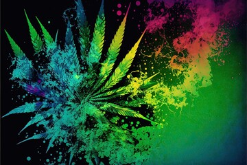 Abstract generative ai illustration graphic marijuana cannabis leaf pile for texture background with colorful style