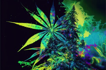 Obraz premium Abstract generative ai illustration graphic marijuana cannabis leaf pile for texture background with colorful style