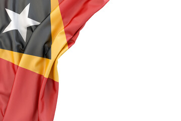 Flag of East Timor in the corner on white background. Isolated