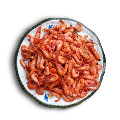 dish of cooked shrimps from Galicia. Isolated on white background