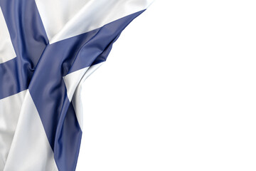 Flag of Finland in the corner on white background. Isolated