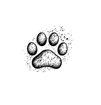 Dog paw print on white background. Vector illustration of a four-legged animal footprint