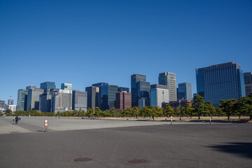 皇居から望む丸の内の風景