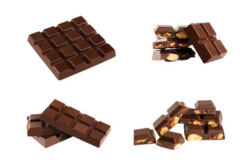 Set of chocolate bar isolated on white background