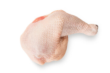 Raw chicken leg on white background. Top view

