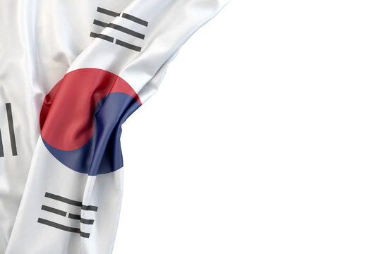 Flag of South Korea in the corner on white background. Isolated