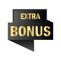 Gold extra bonus black banner. Discount promotion. Special offer symbol. Vector illustration. Stock image.