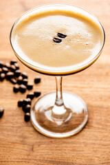 Espresso Martini. The espresso martini is a cold caffeinated alcoholic drink made with espresso, coffee liqueur, and vodka. Classic American Cocktail favorite. 