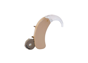 Digital hearing aid and its batteries on transparent background (png image)