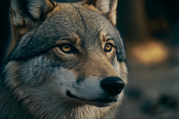 Wolf close-up photo, Generative AI