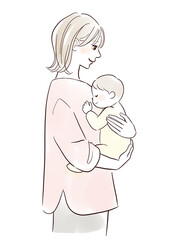 笑顔で赤ちゃんを抱っこするお母さん