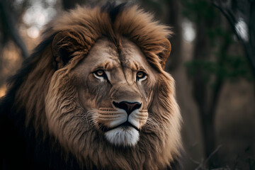 Obraz premium Beautiful Lion portrait, close-up. Generative AI