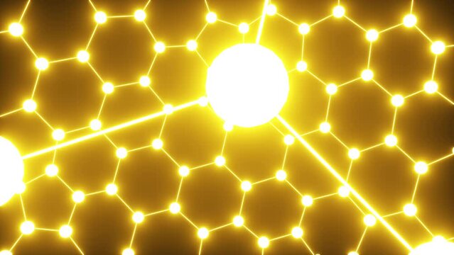 Glowing honeycomb texture in neon light on a black background. 3d rendering animation.