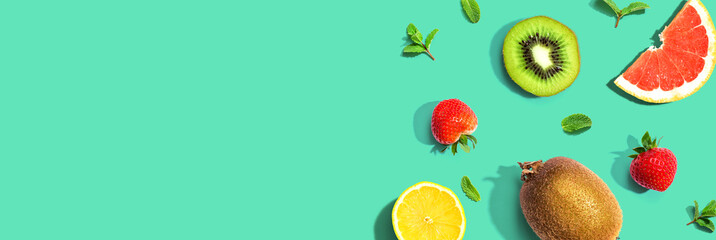 Collection of mixed fruits overhead view flat lay