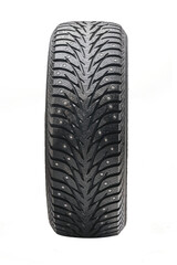 Winter studded tire for car, front view, isolate png