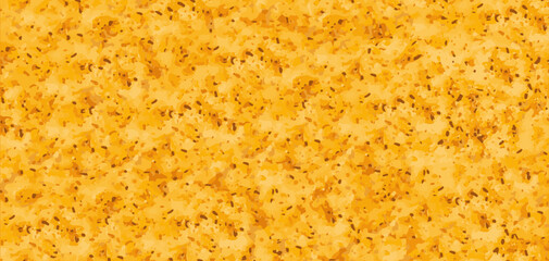 Vector yellow grainy food texture. Realistic bun background. Bakery isolated surface. Crunch bun shape. Top side dough illustration. Toast bread structure. Stone tile pattern. Sand background
