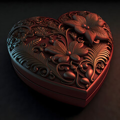 Valentine's Day decorative floral heart shaped gift box, generative AI