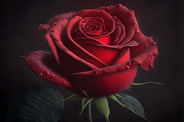 Red rose with water drops, generative AI