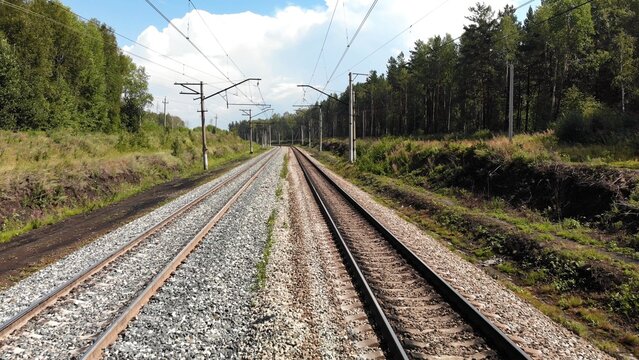 The Trans-Siberian Railway in Russia. Drone view.