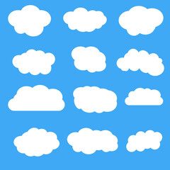 Set of clouds on a blue background. Realistic elements. Flat style vector illustration.