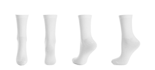 Set with socks on white background. Banner design