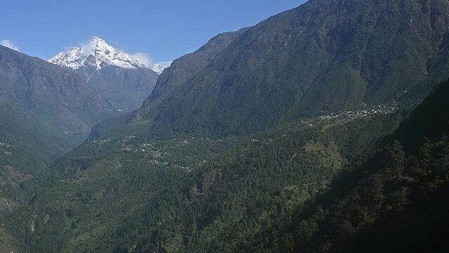 View of an airplane before landing at Lukla airport one of the most dangerous airport in the world in Nepal.