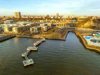 Obraz premium Aerial Drone Sunrise in Weehawken New Jersey