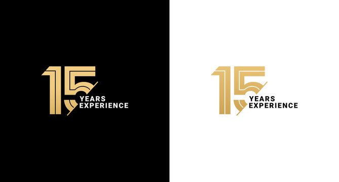 15 years logo or 15 years experience logo vector on white and black background. Logos 15 years experience. Suitable for marketing logos related to 15 years of experience in the business or industry.
