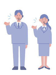 Fototapeta premium 案内をするオペレーターの男女のイラスト