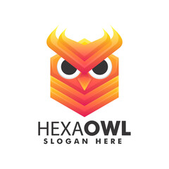 Vector Logo Illustration Hexagon Owl Gradient Colorful Style.