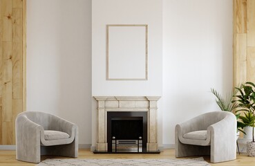 3d rendering for frame mockup with fireplace and white wall	