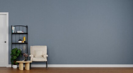 3d rendering living room interior mockup with empty dark gray wall
