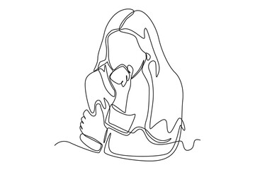 Continuous one line drawing Sick little girl with cough. Healthcare concept. Single line draw design vector graphic illustration.